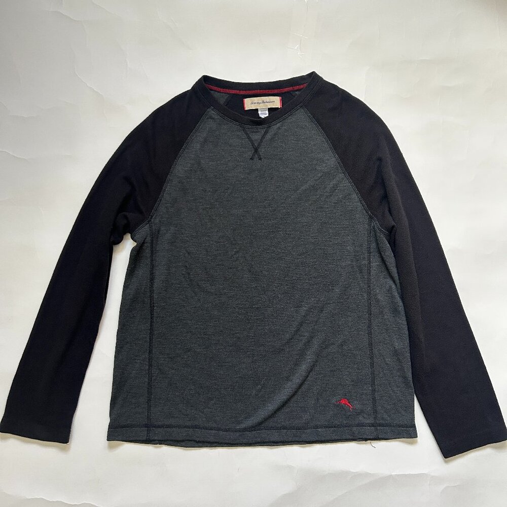 Tommy Bahama Shirt Mens Large Gray Black Logo Raglan Sleeve Performance Pullover